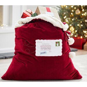 Pottery Barn Ella Letters to Santa Bag Velvet Sack Christmas Stocking 40 X 33 in
